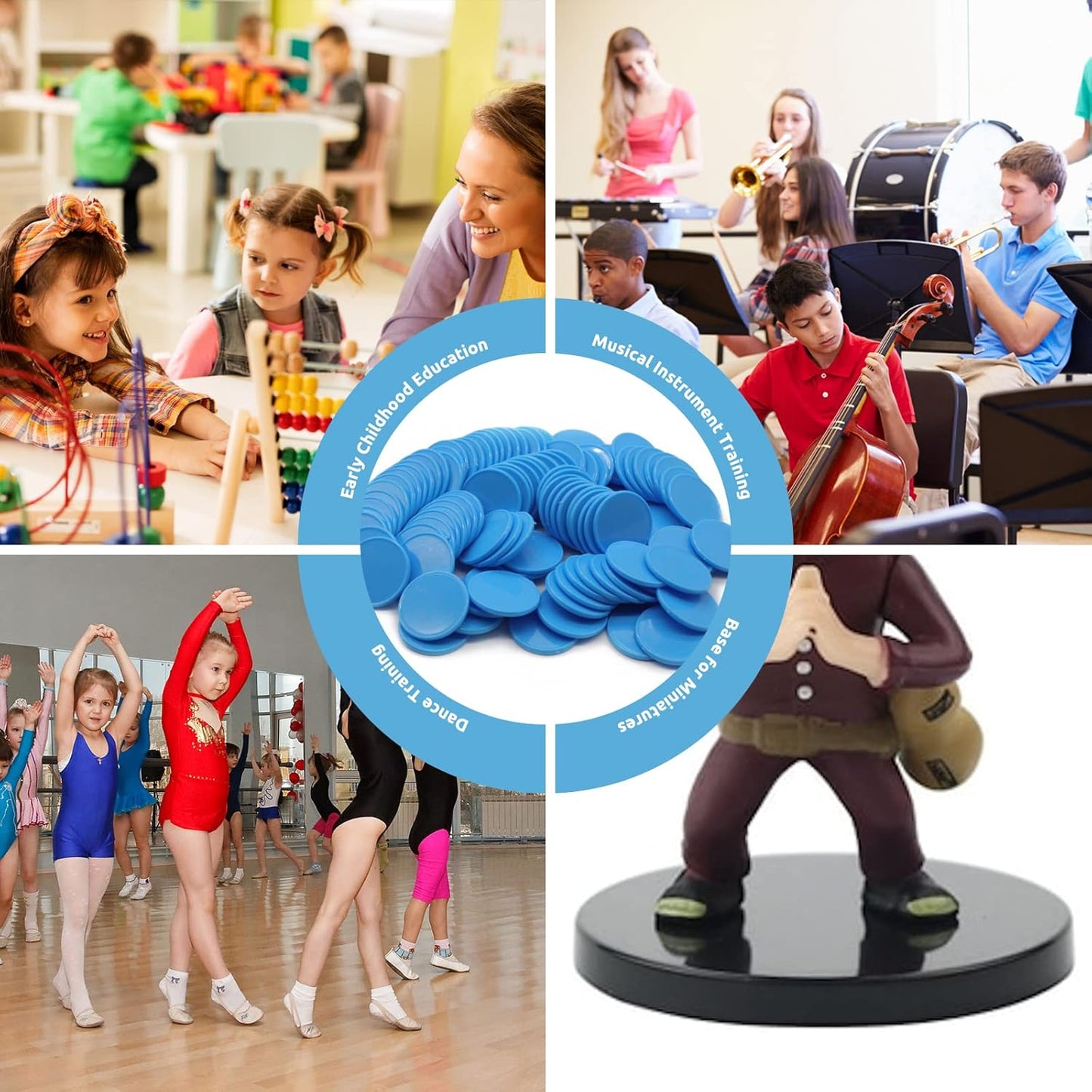 Set of 100 Opaque Plastic Learning Counters Mini Poker Chips Game Tokens with Storage Box (Deepsky Blue, 1.58 Inch)