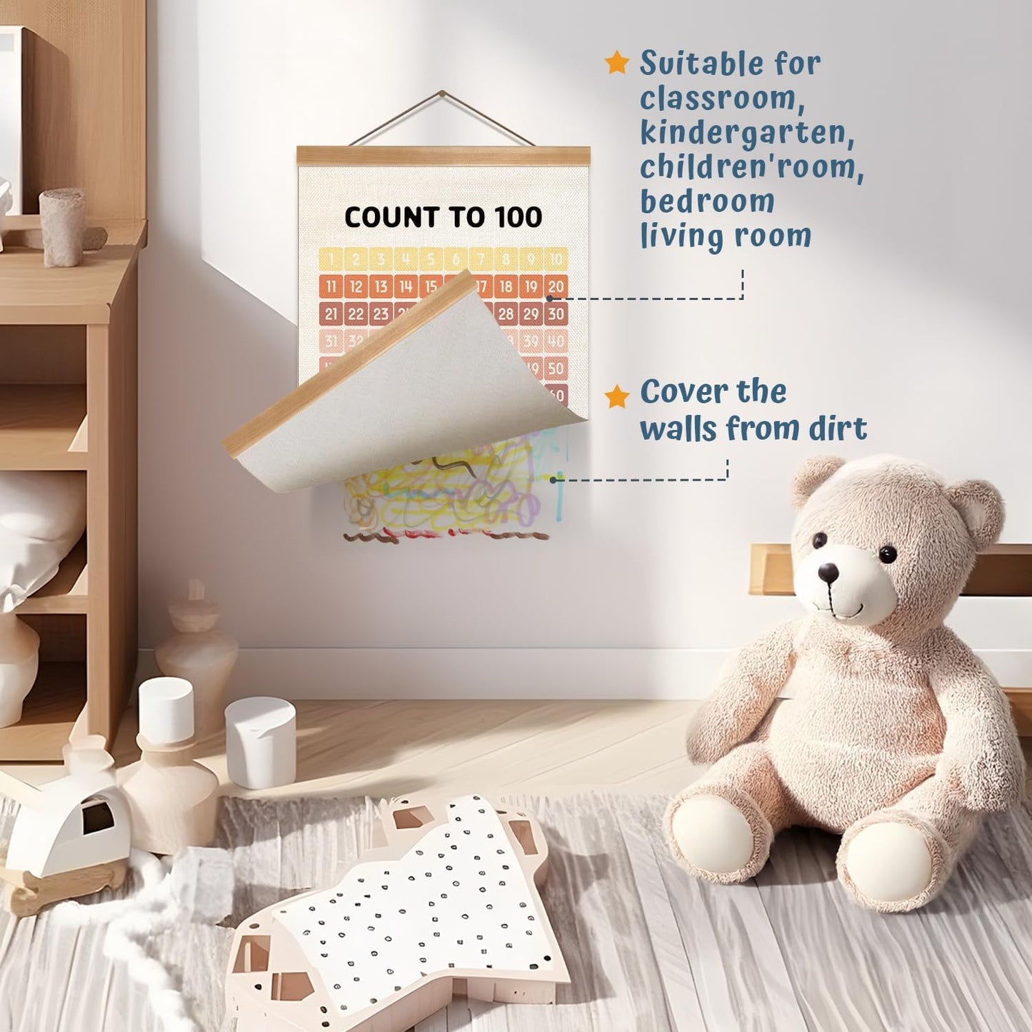 Numbers 1-100 Poster Chart, Number Chart Wall Art Decor, Boho Classroom Decor, Count to 100Learning Posters Banner for Classroom Nursery Kids Room Playroom Preschool Decorations (12x16inch 1-100)