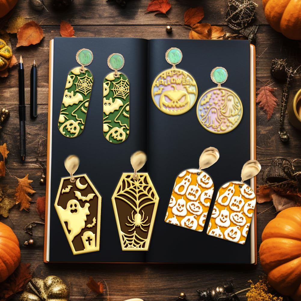 4PCS Halloween Polymer Clay Texture Sheets Set for Using with Clay Cutters, Pumpkins Clay Texture Mats, Jewelry Making DIY Halloween Craft Tools