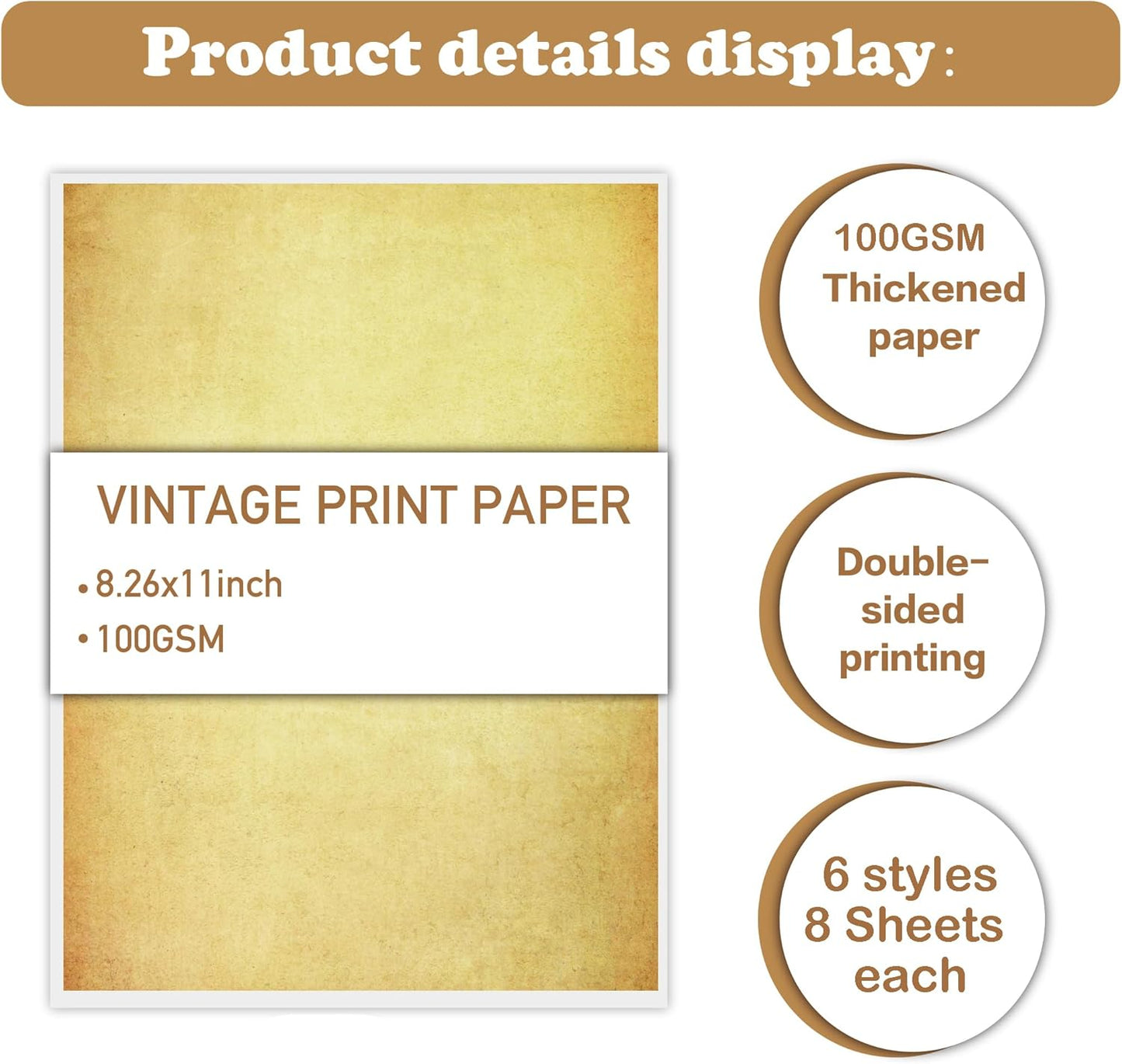 48 Sheets Vintage A4 Double-Sided Printing Paper for Journals Scrapbooking - 100GSM Antique Parchment Aged Paper, Compatible with Inkjet & Laser Printers, Perfect for Crafting, Letters & Art Projects
