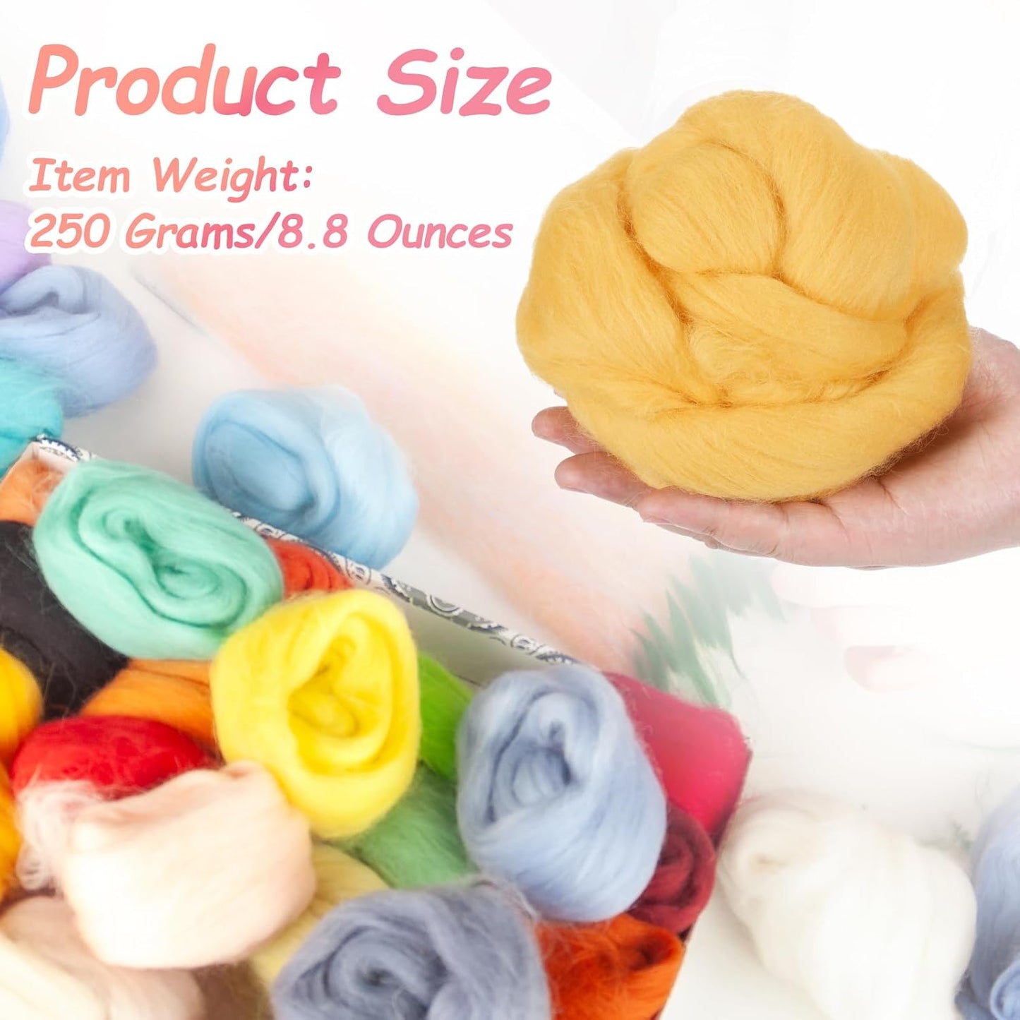 PATIKIL Wool Roving Yarn, 250G/8.8OZ Felting Wool Pure Roving Yarn, Yellow