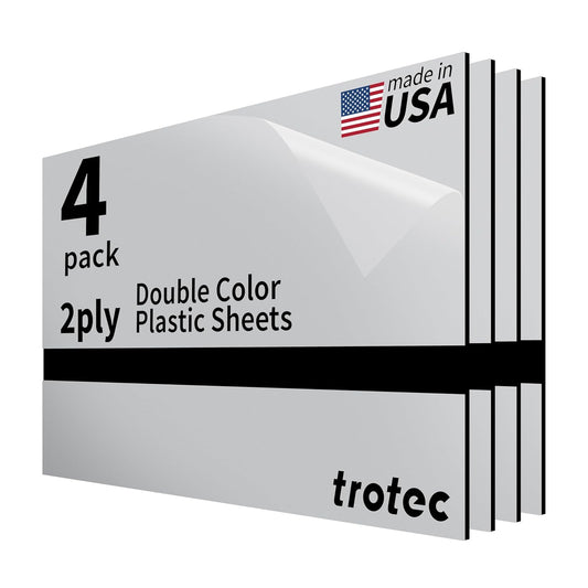 Trotec | Metallic Looking Acrylic Sheet | 12"x20"x1/16, 4 Pcs | Smooth Silver/Black | Metallic Finish - Scratch Resistant for Laser Engraving & Cutting,Printing,Glowforge,Name Plate | USA Made
