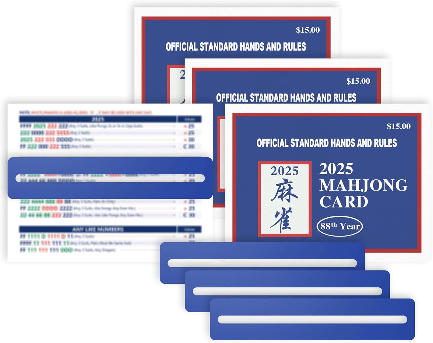 2025 Mahjong Card Official with Mahjong Line Reader, Mahjong Cards Official Rules Version Large Print Style, 4-Pcs(Blue)