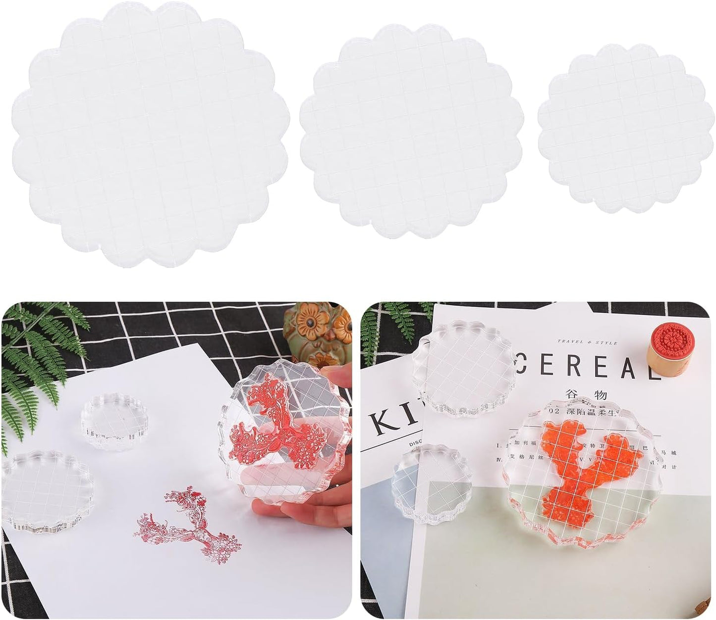 3 Pieces Acrylic Stamp Blocks Set, Sector Clear Stamping Blocks Tools Set With Grid Lines for Scrapbooking Crafts Making