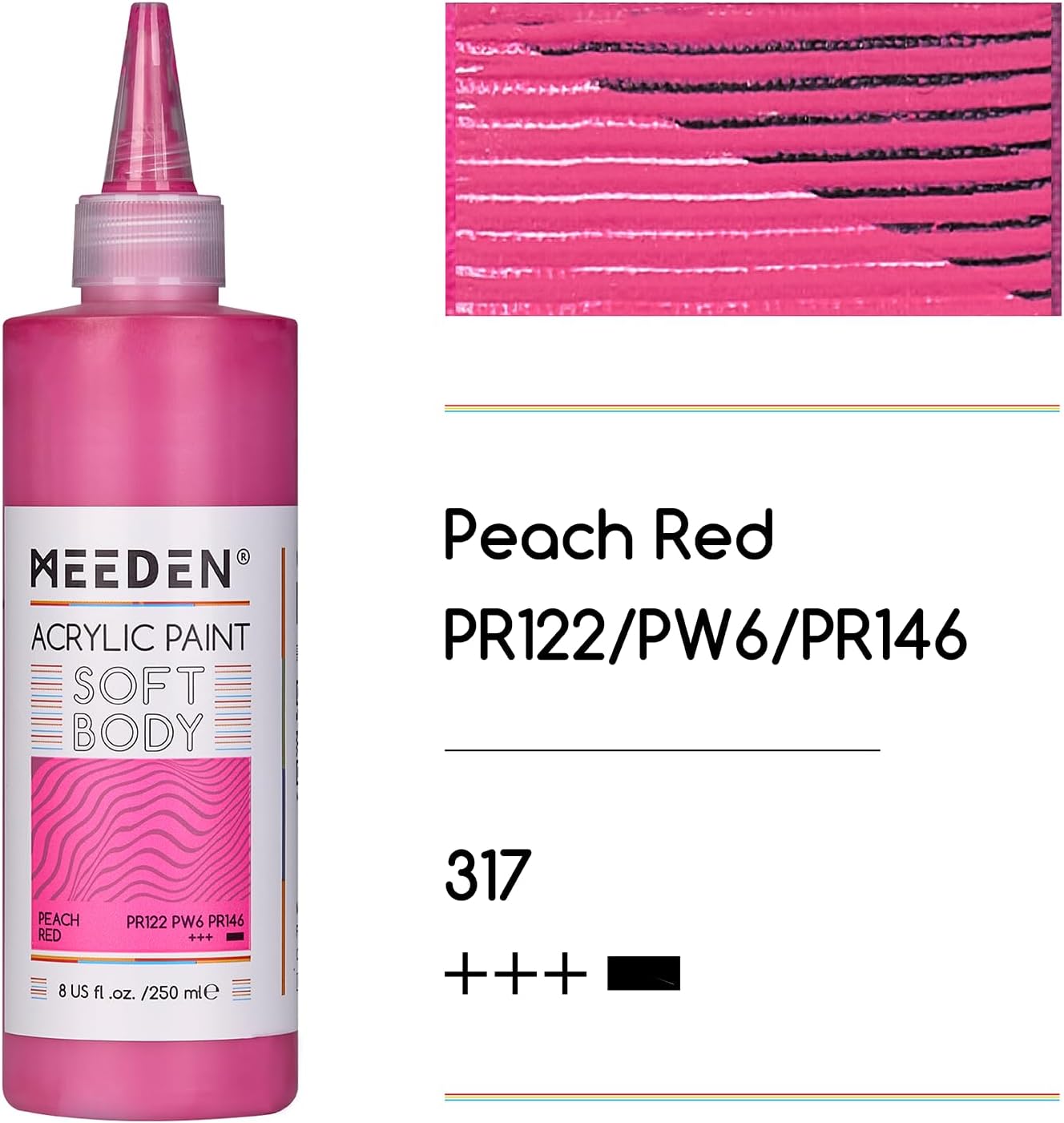 MEEDEN Soft Body Acrylic Paint: Peach Red Matte Finish - 250ml/8.45oz Bulk Acrylic Colors in Ergonomic Bottle - Fluid Flow Art Paints for Artists Canvas Painting