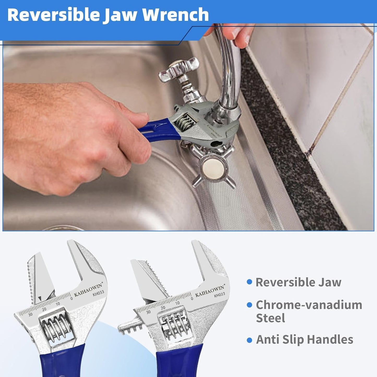 KAIHAOWIN 6-Piece Tool Set with Case, 8.8” Long Nose, 8.8” Linesman, 8” Diagonal, 6“ Adjustable Wrench, 5” Needle Nose, 5" Flush Cutter for Repairing & Home Use