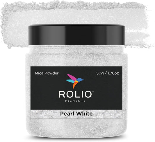 Rolio Premium Mica Powder - Pearl White (50G / 1.76oz) - 1 Jar of White Pigment Powder for Epoxy Resin, Dye, Soap Making, Nail Polish, Paint, Candle Making, Bath Bombs, Slime