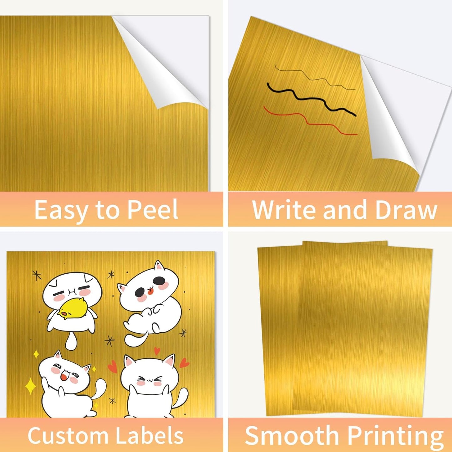 Gold Printable Sticker Paper, 20 Sheets Printable Holographic Gold Sticker Paper, Laser/Inkjet Printing-Letter Size (8.5" x 11")