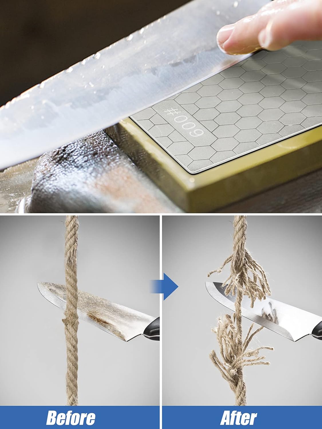 2PCS Diamond Sharpening Stone, Kalolary Knife Sharpener Stone Whetstone Honeycomb Surface Diamond Sharpener Plate with Non-slip Base for Pocket Knives Scissors, Outdoor Kitchen Tools (600/1200 Grit)