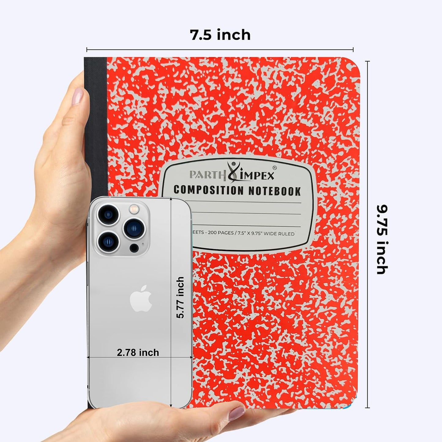 PARTH iMPEX 12 Pack Bulk Composition Notebooks Wide Ruled, 200 Pages (100 Sheets), 9-3/4 x 7-1/2, Hard Cover Wide Ruled Notebooks in 6 Assorted Colors, Composition Notebook For School College Office