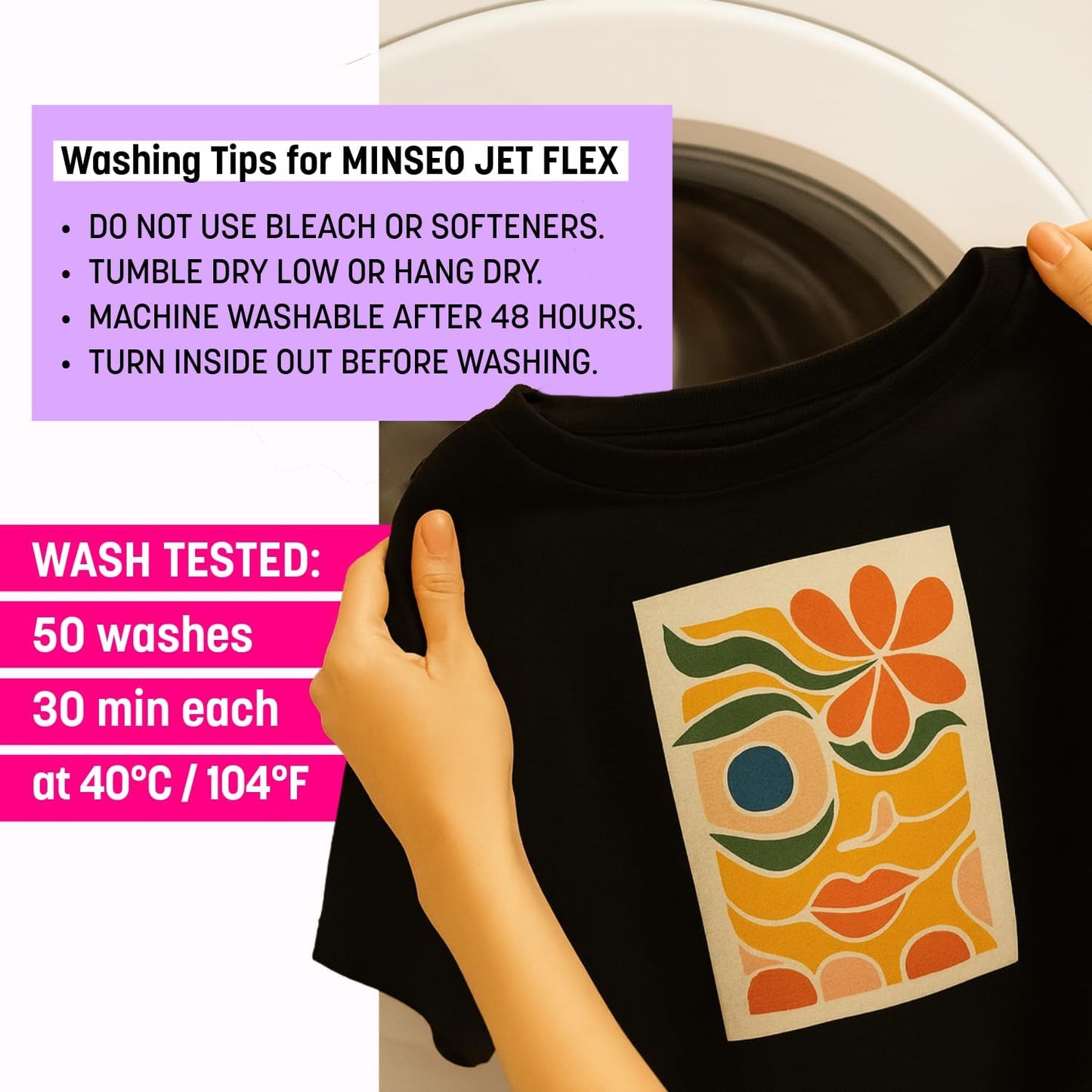 MINSEO Jet Flex Premium Opaque Heat Transfer Paper for Dark Fabric (30 Sheets 8.5x11") Printable Iron-on Transfer Vinyl for Inkjet Printer (Made in Korea)