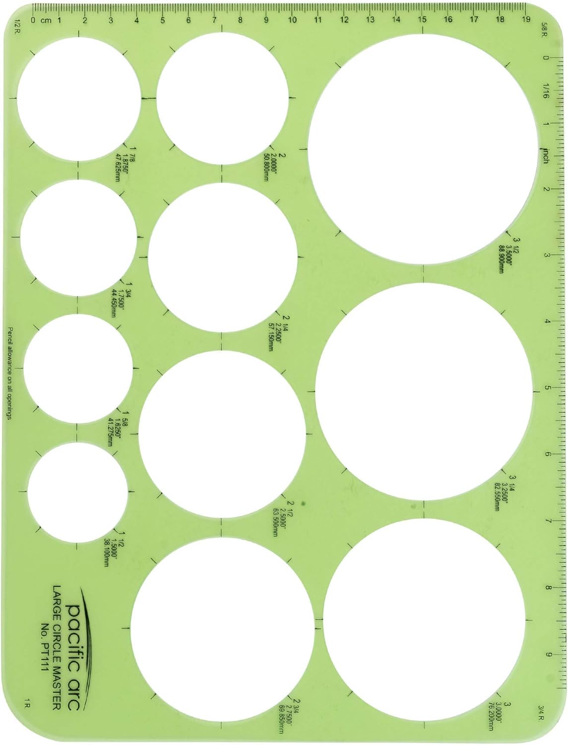 Pacific Arc Template: Large Circle Master, 11 Circles, 1.5" to 3.5" 8.5" x 11"