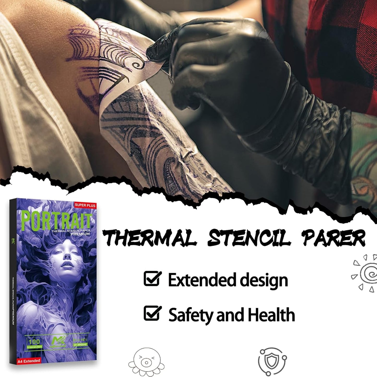 2025 NEW Extended Tattoo transfer paper,100 Sheets Premium Stencil Transfer Paper for Tattooing，4 Layers 8.5" X 16.5"