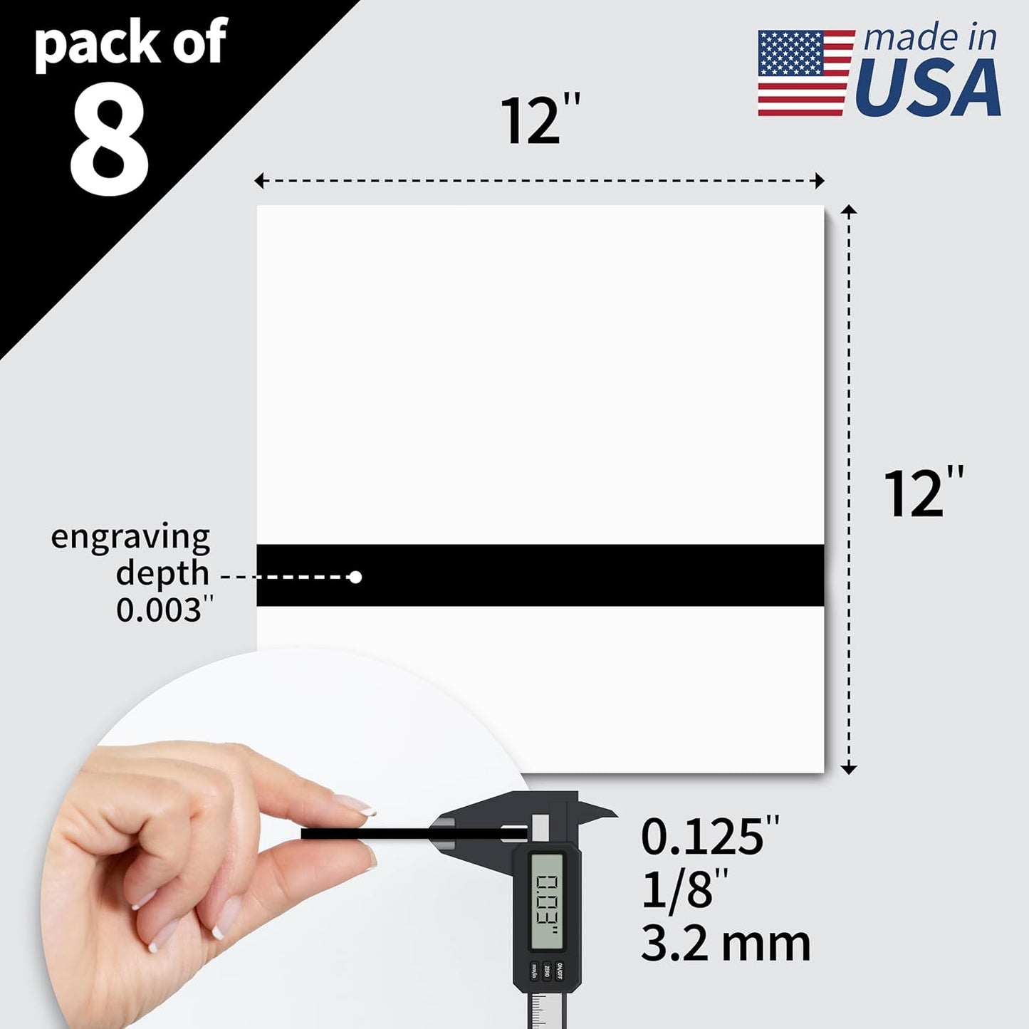 Trotec TroLase | 12"x12"x1/8", 8 Pcs | White/Black | 2 Ply | Modified Acrylic | Laser Engraving Double Color Plastic Sheet | Engraving Blanks for Laser, Saw, Guillotine | Made in USA