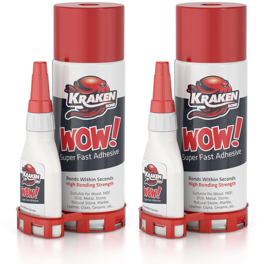 Kraken Bond Wow! CA Glue (1x3.50 oz) with Spray Adhesive Activator (1x13.50 fl oz) - Cyanoacrylate, with Activator, Fast CA Glue for Woodworking, Crazy & Craft - 1 Pack