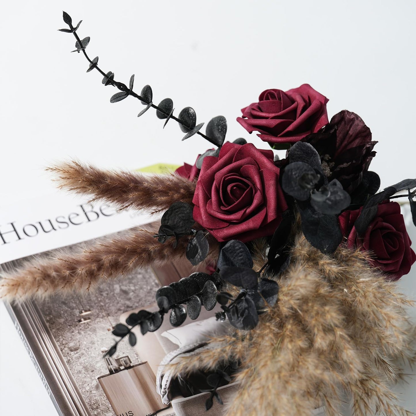 Artificial Flowers Foam Fake Roses 25pcs Dark Red Roses with Stems for Home Decor DIY Wedding Bouquets Party Bridal Shower Centerpieces Faux Flower Arrangements Tables Decorations