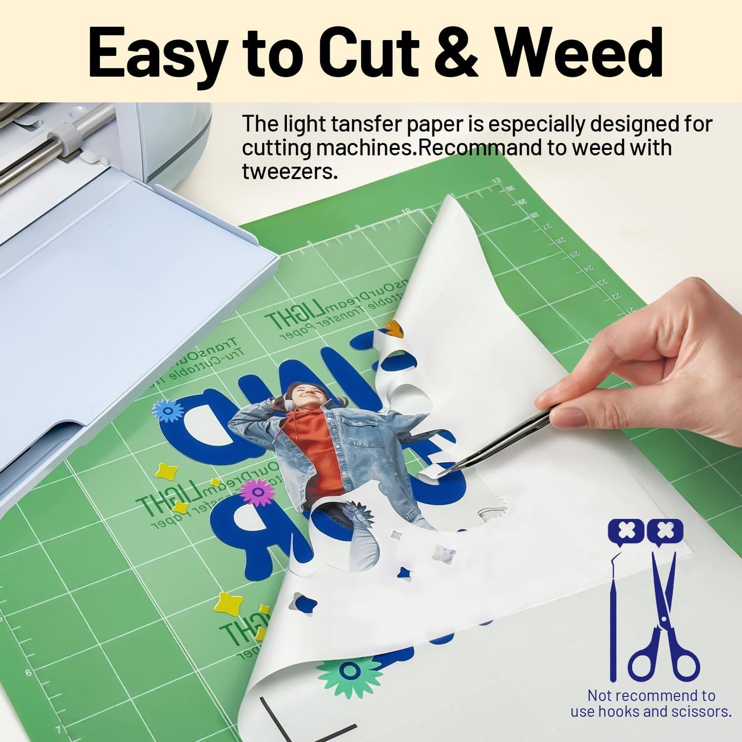 TransOurDream Heat Transfer Paper for t Shirts Heat Press (10 Sheets, 8.5"x11") Printable Heat Transfer Vinyl for Inkjet Printer Light Iron on Transfers for Tshirts Cuttable & Self-Positionable