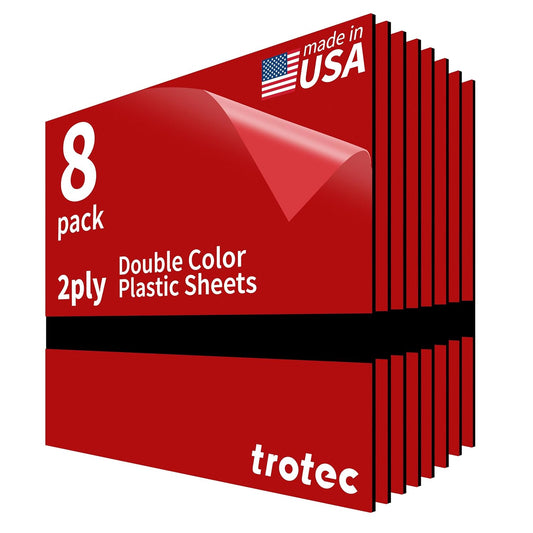 Trotec TroLase | 12"x12"x1/16", 8 Pcs | Red/Black | 2 Ply | Modified Acrylic | Laser Engraving Double Color Plastic Sheet | Engraving Blanks for Laser, Saw, Guillotine | Made in USA