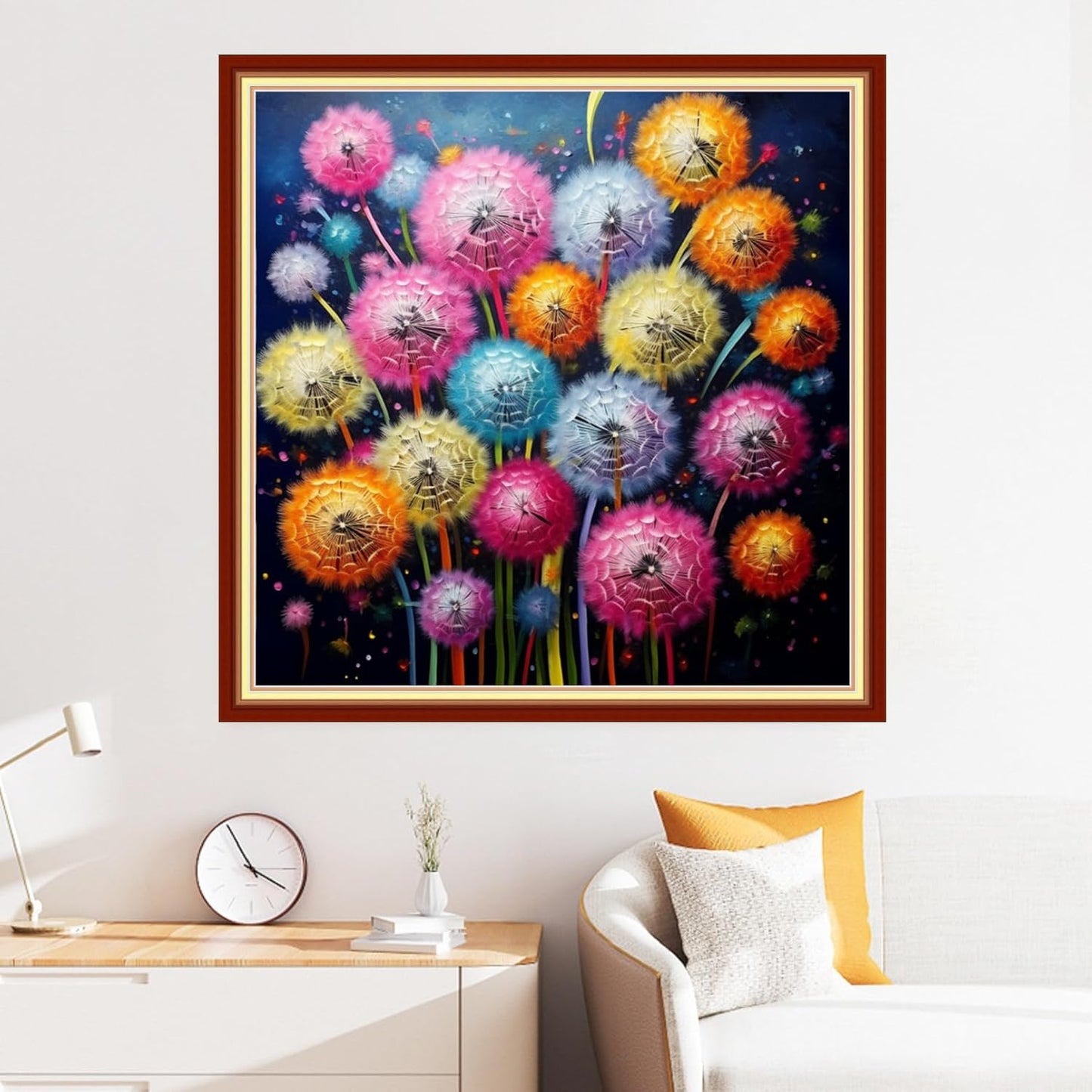 Disxvivy Cross Stitch Stamped Full Embroidery Kits DIY 11CT Cotton Thread Printed DIY Needlepoint Kits Craft Needlework Set Cross-Stitch Stamped Sets-Colorful Dandelion 18x18 inch