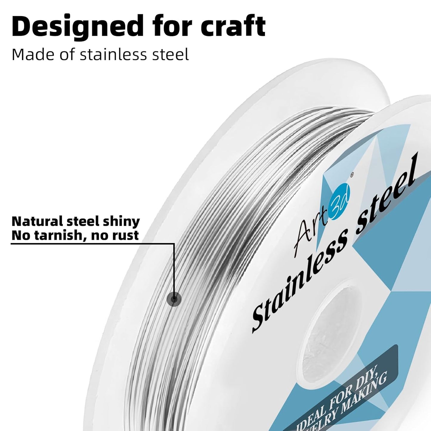 Art3d 18 Gauge Stainless Steel Wire, Bendable Soft Crafting Wire for Jewelry Making Earring Beading DIY Wrapping Sculpting - 120 FT Silver