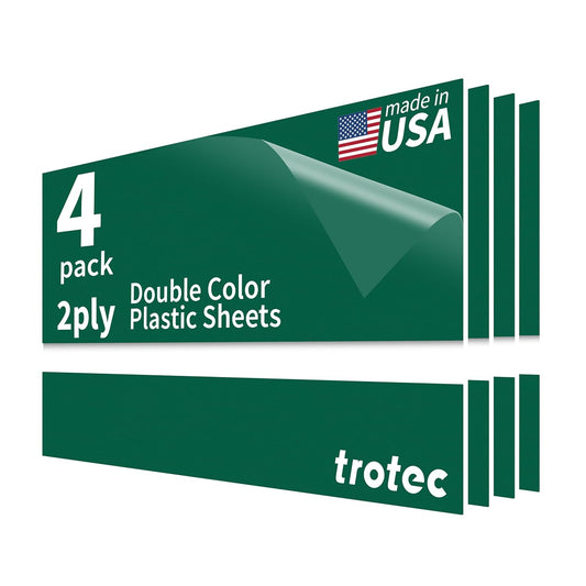 Trotec TroLase | 12"x24"x1/16", 4 Pcs | Dark Green/White | 2 Ply | Modified Acrylic | Laser Engraving Double Color Plastic Sheet | Engraving Blanks for Laser, Saw, Guillotine | Made in USA