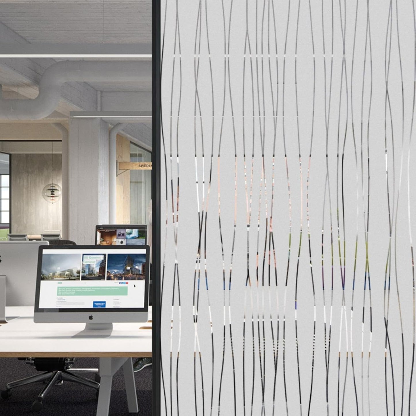 Finnez Window Privacy Film Decorative Frosted Window Cling Privacy Film for Glass, Non-Adhesive Heat Anti-UV for Home Office Living Room, Irregular Stripe Patterns, 17.5 x 118.1 Inches