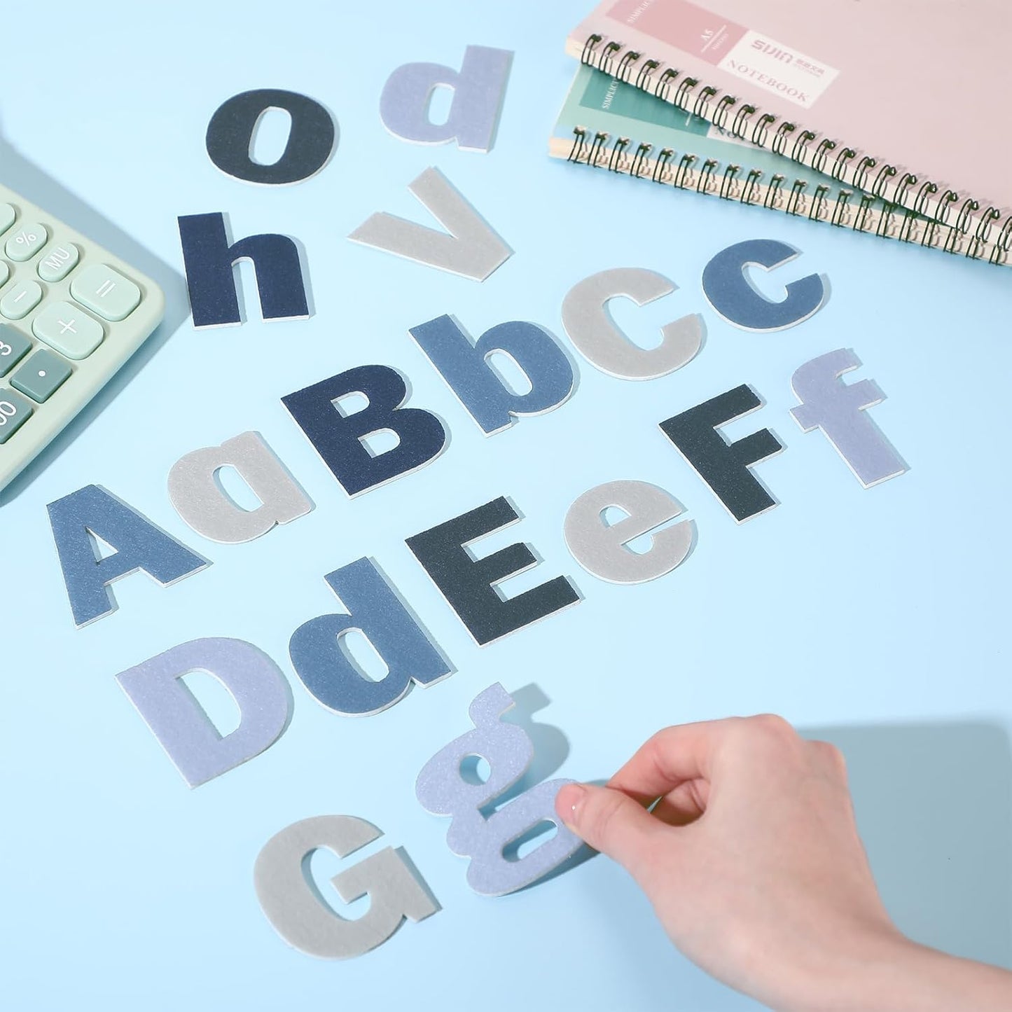 Breling 310 Pieces Felt Bulletin Board Letters Sticker with Number, 2" Bulk Self Adhesive ABC Upper Lowercase Sticky Letter for Christmas Gift Poster Bulletin Board Classroom(Blue Color)