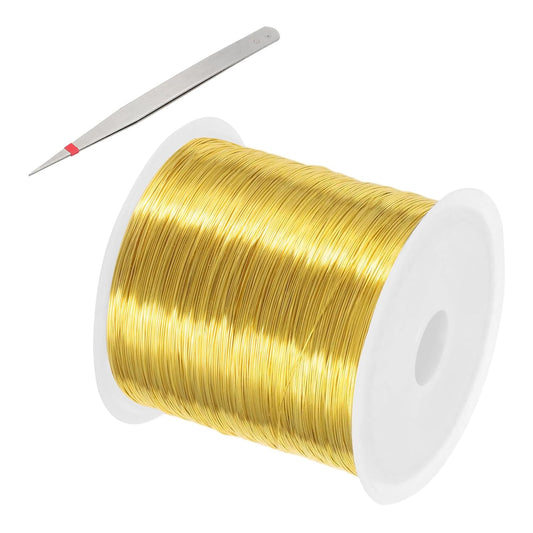 PATIKIL 26 Guage/ 0.4 mm 328 Feet Jewelry Craft Wire, Copper Beading Wire with Plier for Beading Jewelry Making Supplies Earrings Bracelets Accessories Sculptures Gardening, Gold