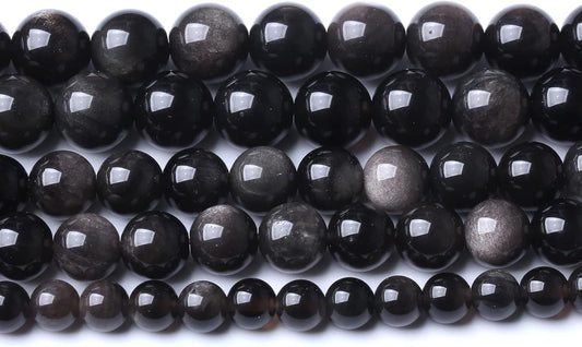 38pcs 10mm AAA Natural Obsidian Stone Beads Gemstone Round Loose Beads for Jewelry Making DIY Bracelet (Sliver Color Obsidian Stone, 10mm)