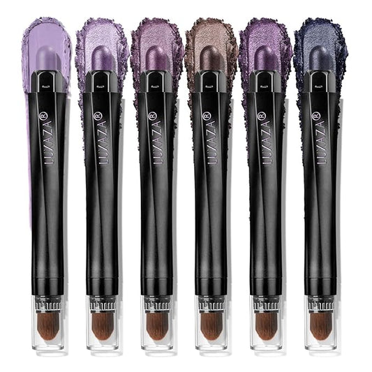 Neutral Eyeshadow Stick Makeup 6PCS Set, Purple Metallic Shimmer Matte Cream Eye Shadow Eyeliner Brightener Pencil Crayon - LAVENDER