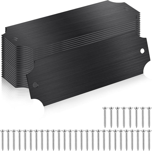 24 Pcs Personalized Name Plates Laser Engraved 1" x 3" Solid Brushed Metal Plaque Trophy Plate Blank Name Tag with Adhesive Backing and Screws for DIY(Black,Notched Corner)