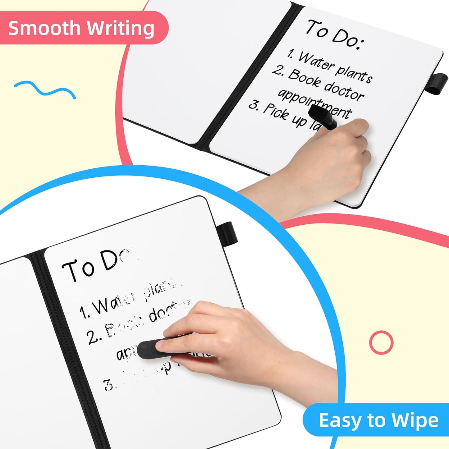 AGM Portable White Board Dry Erase Notebook, 8.4" x 6" Double Sided Folding Whiteboards with 3 Pens, Small Travel Dry Erase Board Skin-Friendly Material for Study, Meeting, Planning, Ocean Blue