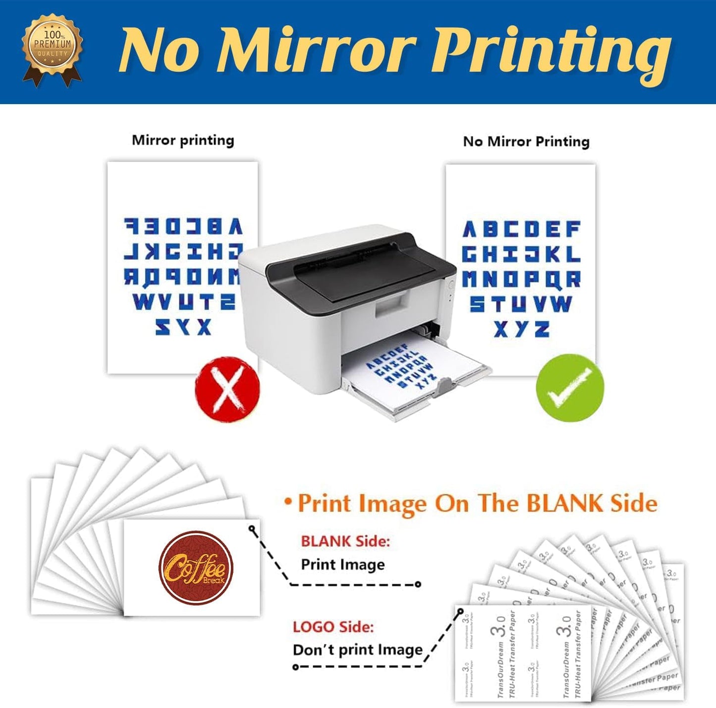 TransOurDream Tru-Heat Transfer Paper for Inkjet & Laserjet Printer (500 Sheets, 8.5x11", Dark 3.0) Printable HTV Heat Transfer Vinyl for T Shirts Iron on Transfers for Dark Fabrics