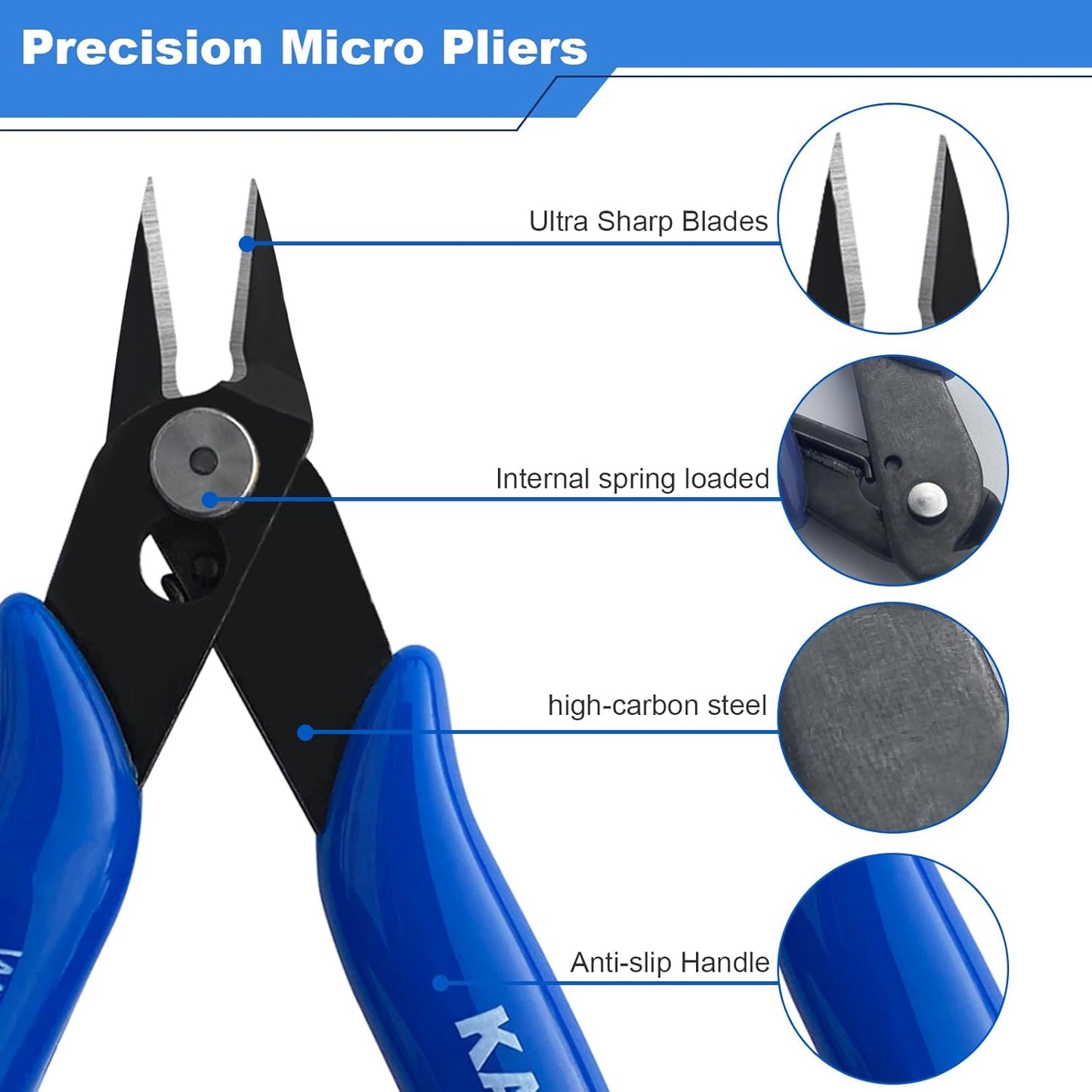 KAIHAOWIN 6-Piece Tool Set with Case, 8.8” Long Nose, 8.8” Linesman, 8” Diagonal, 6“ Adjustable Wrench, 5” Needle Nose, 5" Flush Cutter for Repairing & Home Use