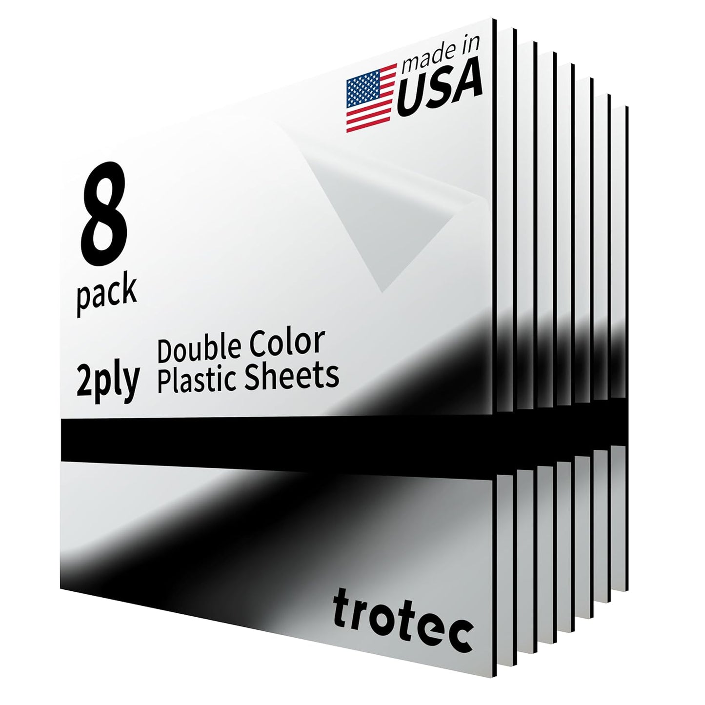 Trotec | Metallic Looking Acrylic Sheet | 12"x12"x1/16, 8 Pcs | Bright Chrome/Black | Metallic Finish - Scratch Resistant for Laser Engraving & Cutting,Printing,Glowforge,Name Plate | USA Made