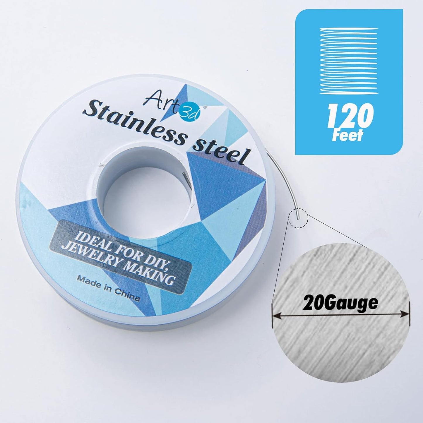 Art3d 20 Gauge Stainless Steel Wire, Bendable Soft Crafting Wire for Jewelry Making Earring Beading DIY Wrapping Sculpting - 120 FT Silver