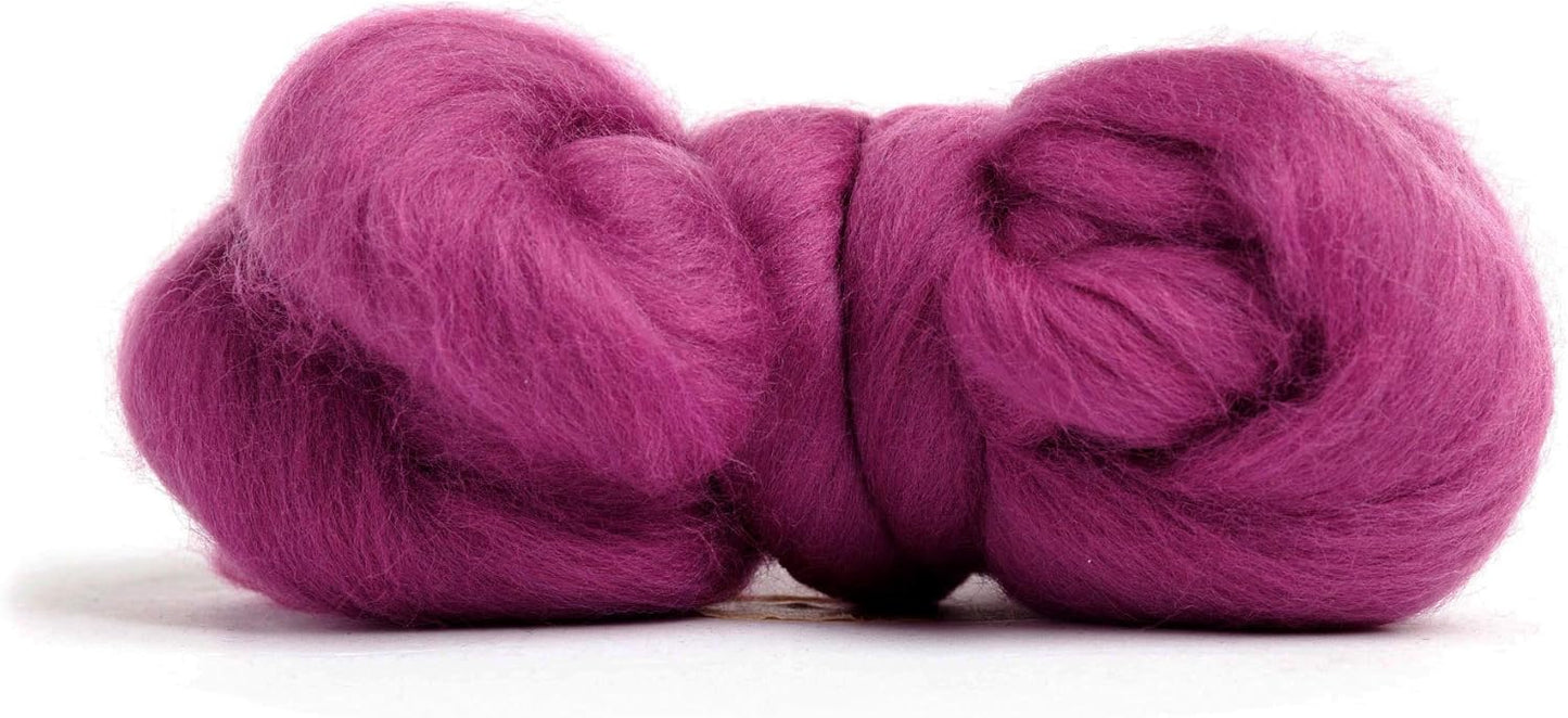 Desert Breeze Distributing 100% Natural Merino Wool Roving - Premium Combed Top Merino Roving Wool - Tapestry, Spinning, Wet Felting & Needle Felting Supplies - 21.5 Micron - 1 oz, Color Berry