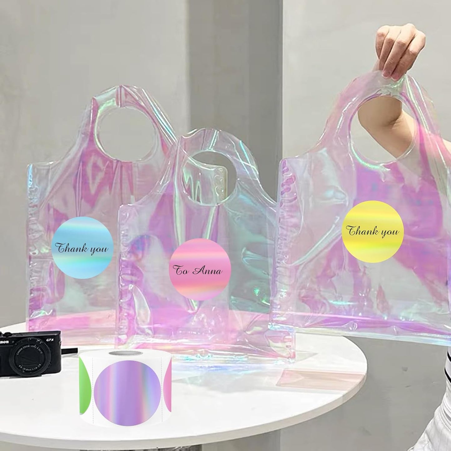 2" Circle Holographic Thermal Label Stickers, Round Printable Rainbow Glitter Thermal Printer Sticker Labels for Gift Wrapping- Spring Color/ 5 Colors