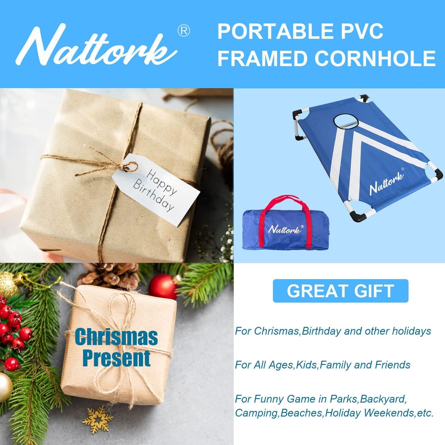 Portable Cornhole Set with 2 Collapsible Cornhole Boards, 8 Cornhole Bean Bags and Carrying Case for Yard Toss Game, Indoor Outdoor Camping Games for Adults Family (3 x 2-feet)