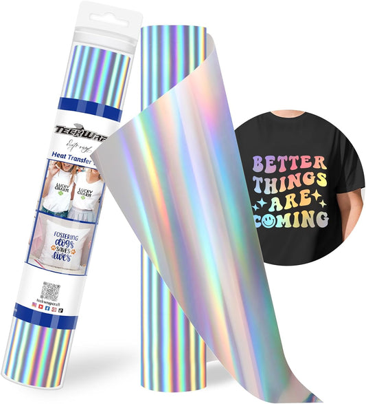 TECKWRAP Heat Transfer Vinyl HTV - 12" x 5ft Rainbow Silver HTV Iron on Vinyl for t-Shirts Easy to Cut & Weed for All Cutter Machine & Heat Press