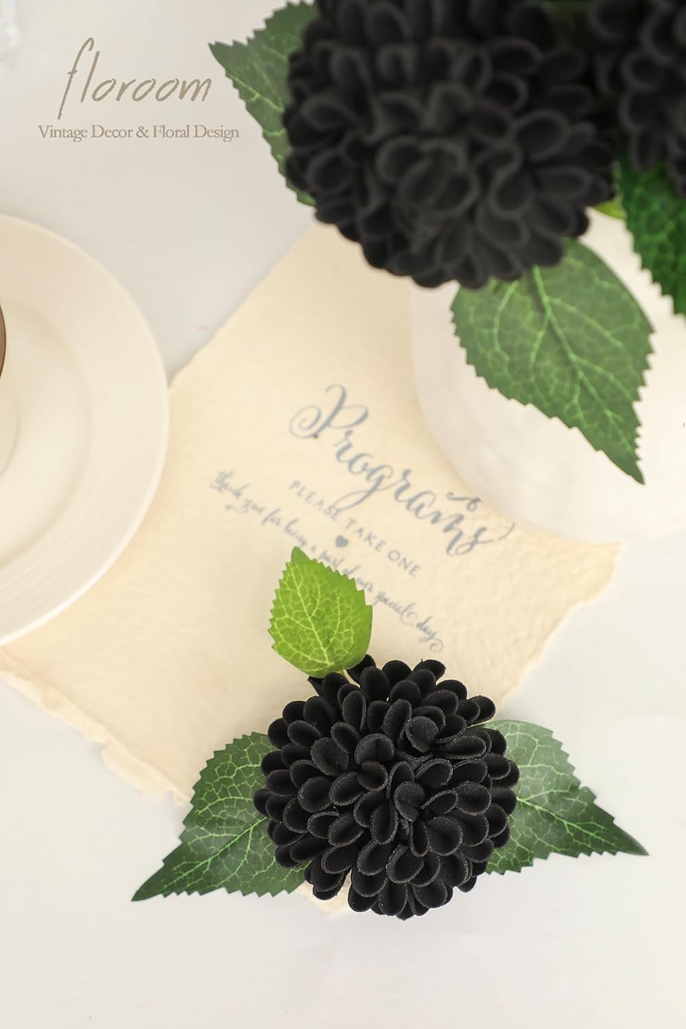 Floroom Artificial Dahlia Flowers 25pcs Real Looking Black Foam Fake Roses with Stems for DIY Wedding Bouquets Bridal Shower Centerpieces Floral Arrangements Party Tables Home Decoration