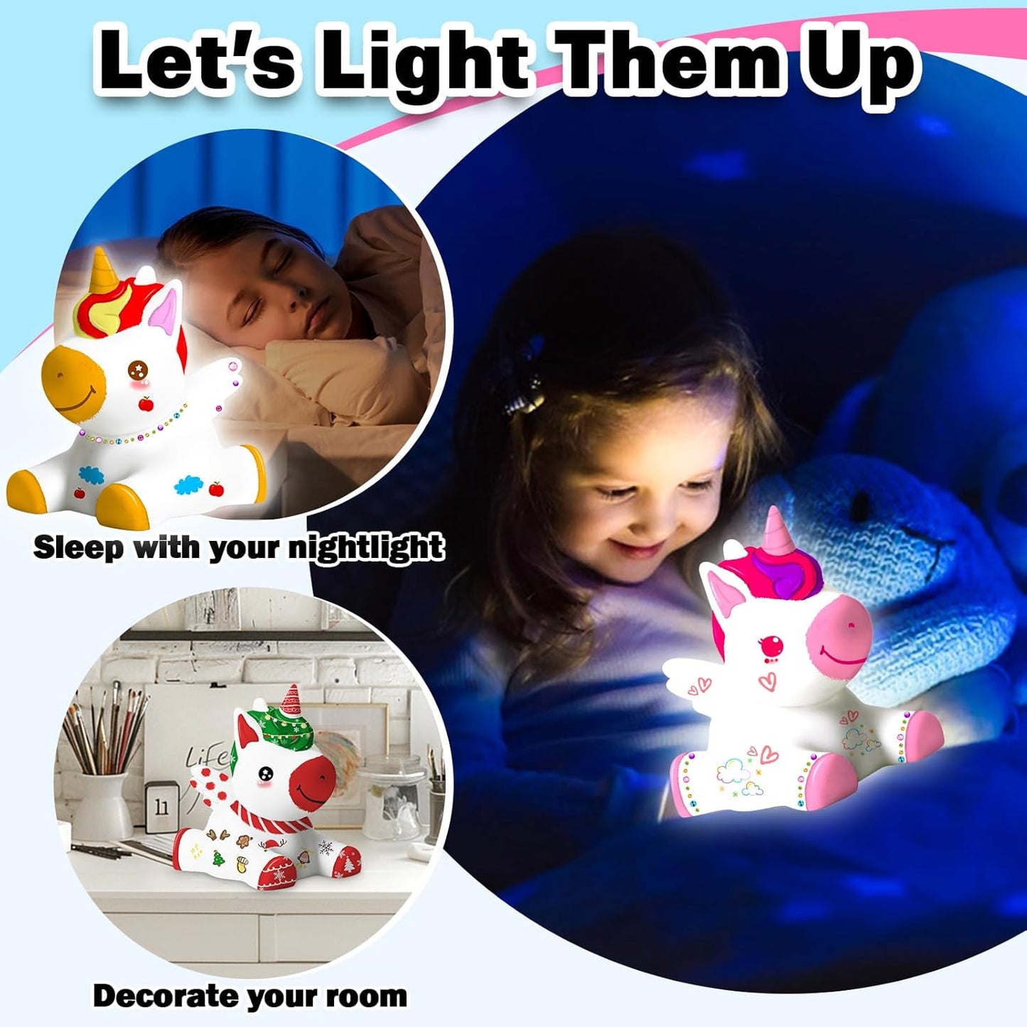 FUNZBO Paint Your Own Unicorn Lamp Kit - Halloweens Arts and Crafts Supplies Painting Kits for Kids Teens, DIY Night Light Unicorn Toy for Toddler Girls Age 3 4 5 6 7 8 9 10 11 12 13 + Birthday Gifts