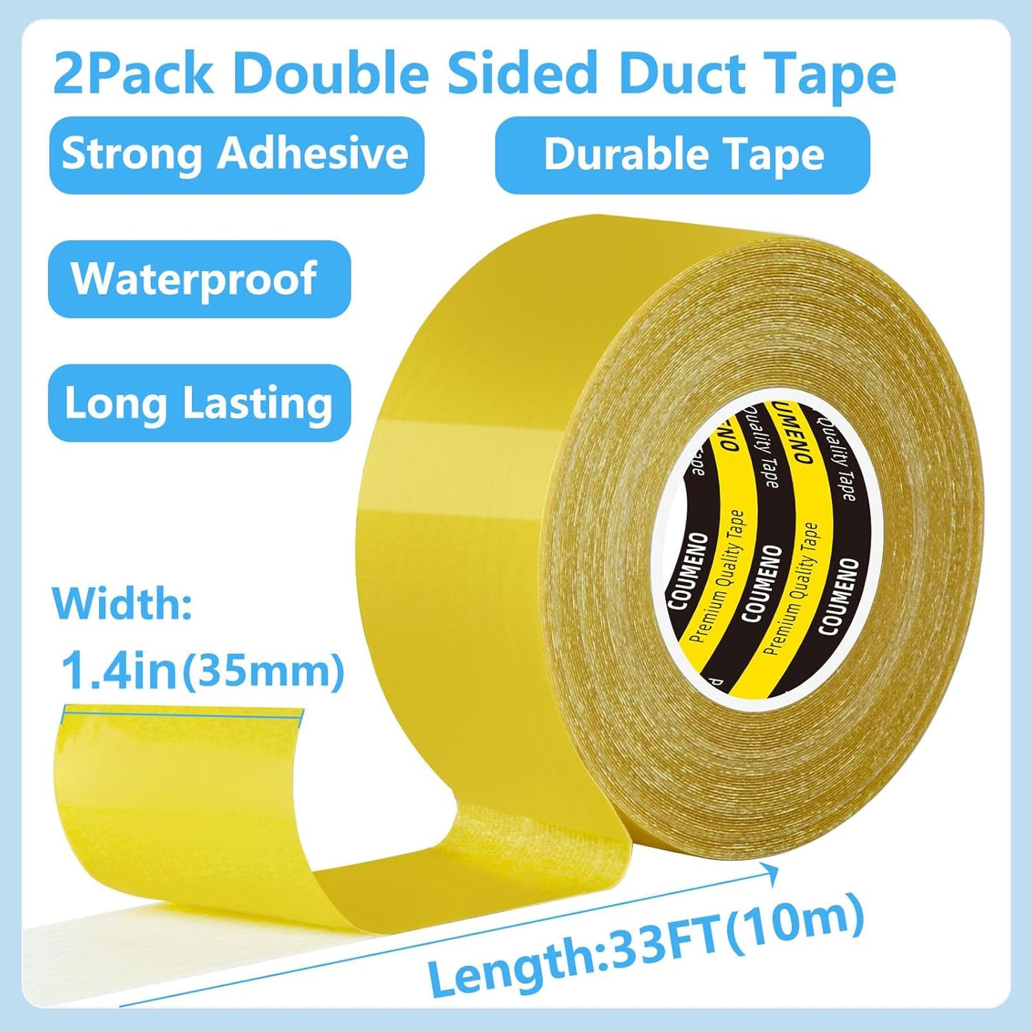 Double Sided Tape Heavy Duty Strong Wall Adhesive with Fiberglass Mesh, Super Sticky Insistent Clear Tape, Easy Use Mounting Tape 1.4inX33FT