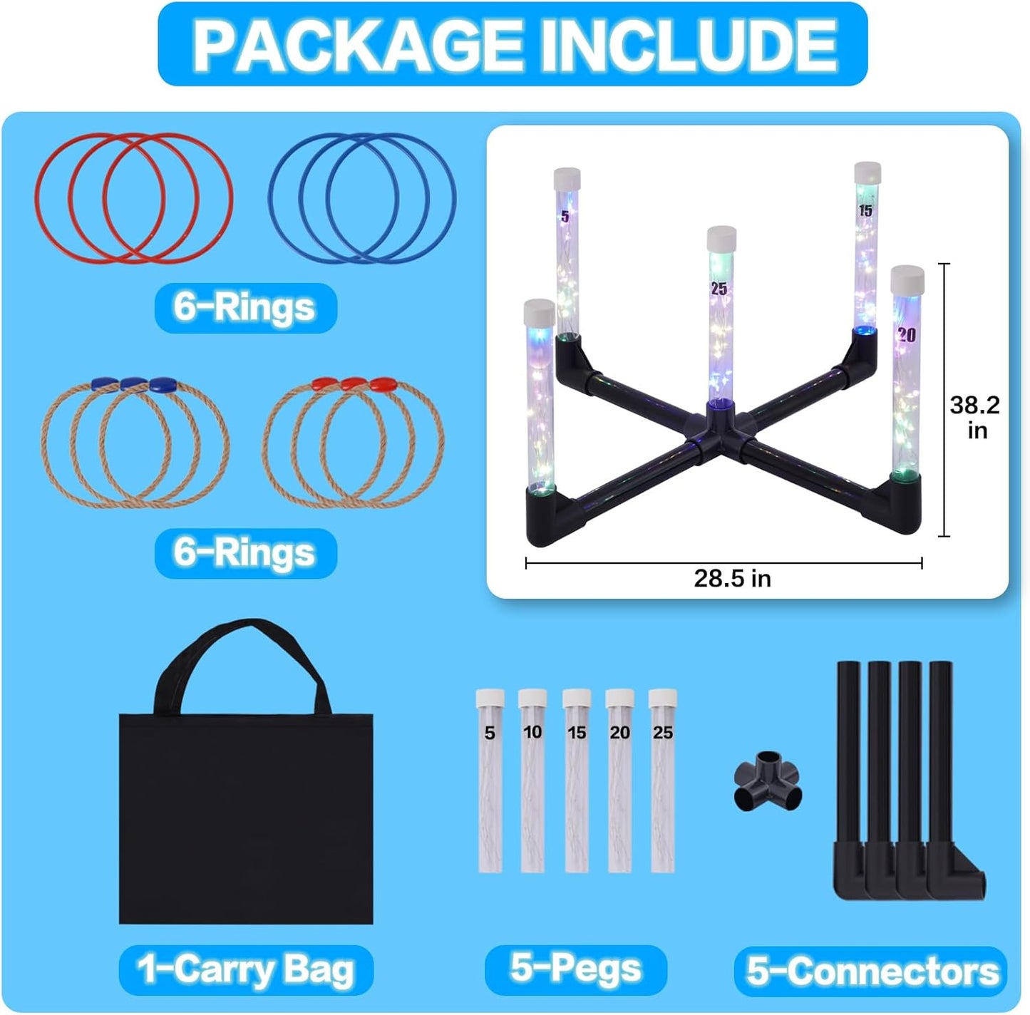 Outdoor Games Ring Toss Games Glow in Dark, Yard Games for Adults and Family