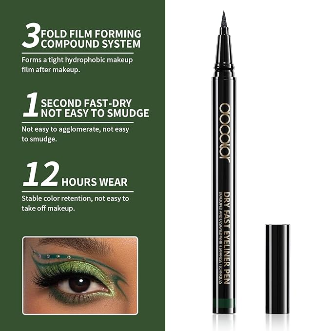docolor Waterproof Eyeliner Pen Super Slim Liquid Eyeliner Eye Liner Gel (Green)