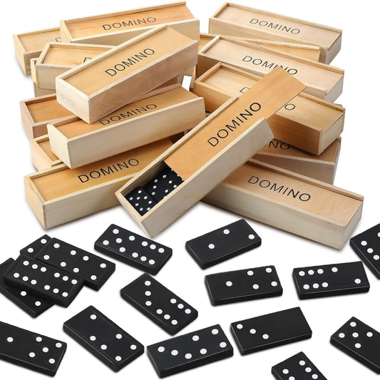 Hungdao 24 Pack Mini Dominos Set for Adults Bulk Double 6 Dominoes Wooden Miniature Classic Board Games Party Favor Travel Family Games Educational Toys with Wood Case Operation Christmas Item Gifts