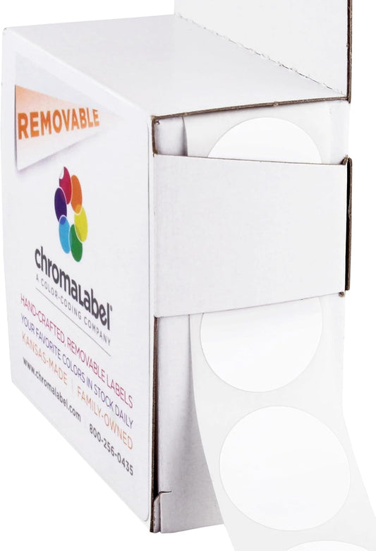 ChromaLabel 1 Inch Circle Sticker Labels, Easy to Write On Round Colored Stickers, Removable Sticky Dots - 1000 Dot Label Stickers per Dispenser Box, White Sticker Labels