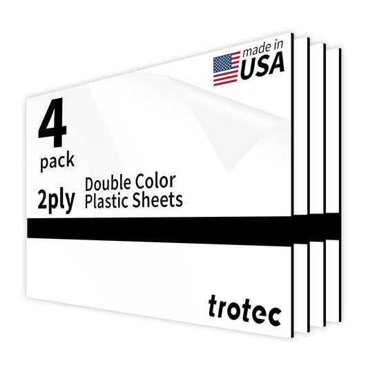 Trotec TroLase | 12"x20"x1/16", 4 Pcs | Gloss White/Black | 2 Ply | Modified Acrylic | Laser Engraving Double Color Plastic Sheet | Engraving Blanks for Laser, Saw, Guillotine | Made in USA