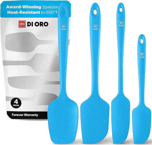 DI ORO Silicone Spatula Set - Rubber Kitchen Spatulas for Baking, Cooking, & Mixing - 600°F Heat-Resistant & BPA Free Silicone Scraper Spatulas for Nonstick Cookware - Dishwasher Safe (4pc, Blue)