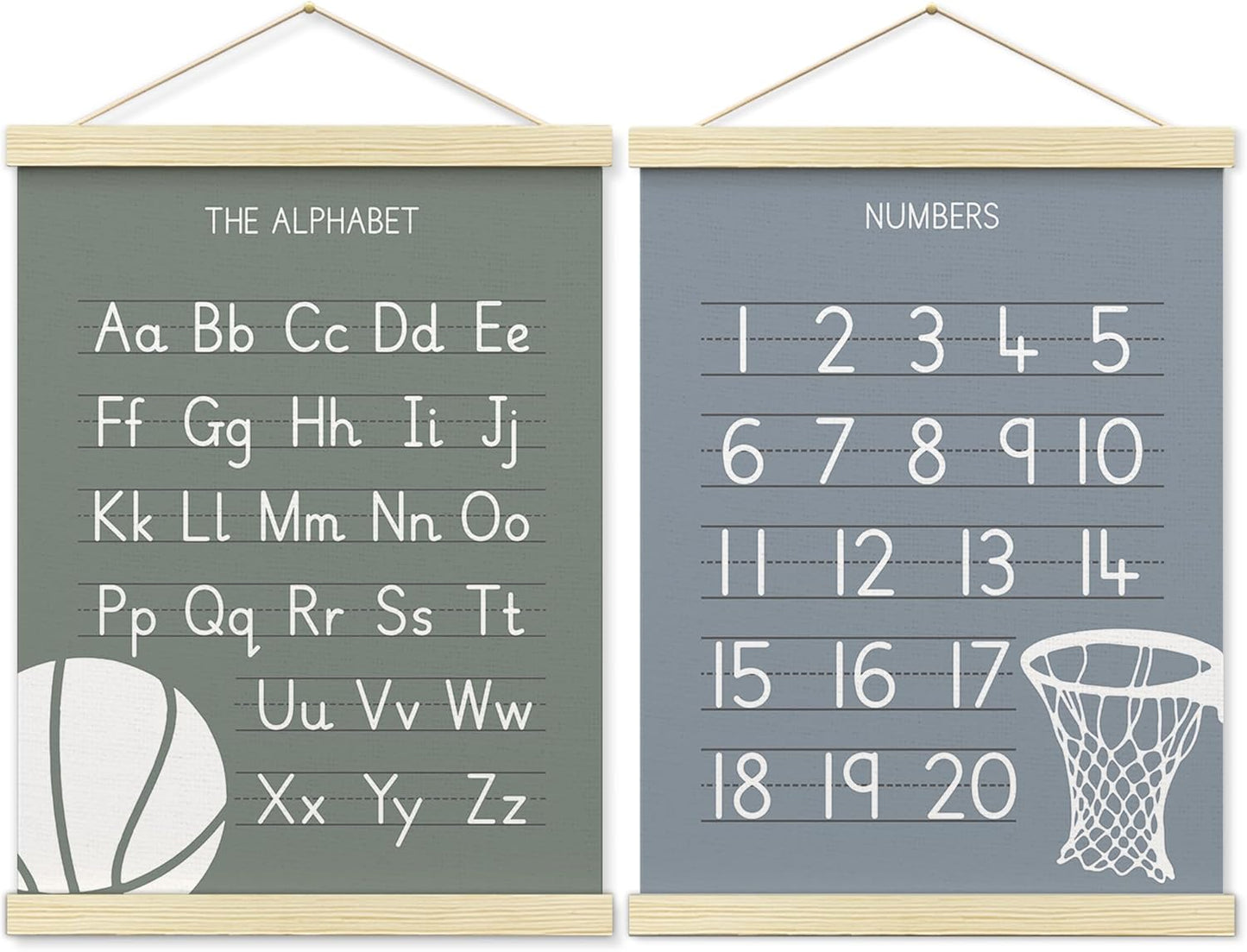 BONETAT Numbers alphabet poster for Nursery Toddlers,Correct Letter Formation on Line Paper, Play Room Wall Decor,ABC Wall Chart,Preschool Homeschool Decor Kids Wall Decor,Wooden Alphabet Banner-A10